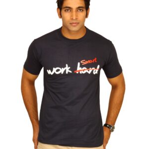Myntra Men's Work Hard/ Smart Navy Blue T-shirt