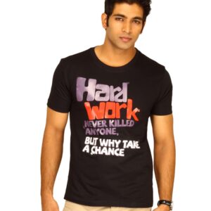 Myntra Men's Hard Work Never Killed Anyone Black T-shirt
