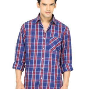 Wills Lifestyle Men Check Navy Blue Shirt