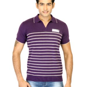 Spykar Men Stripe Purple T-Shirts