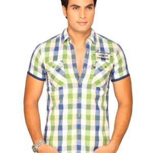 Locomotive Men Green White Blue Checked Shirt