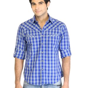 Peter England Men Check Navy Blue Shirt