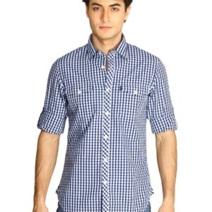 Scullers Men Navy Blue Check Shirt