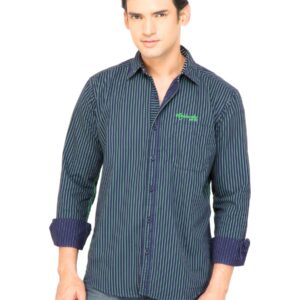 Highlander Men Stripes Navy Blue Shirt