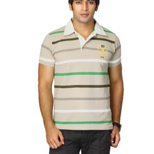 Proline Men Beige Striped Polo T-shirt