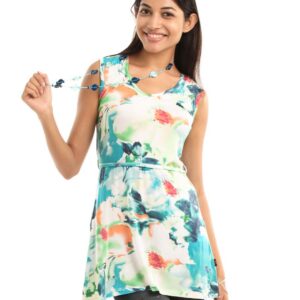 109F Women Blue & White Printed Tunic