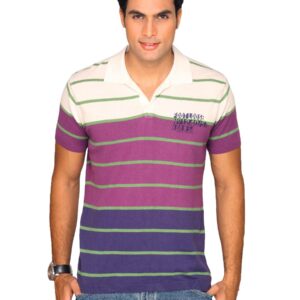 Spykar Men's White Purple Green Stripe T-shirt