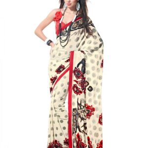 Prafful White & Red Sari