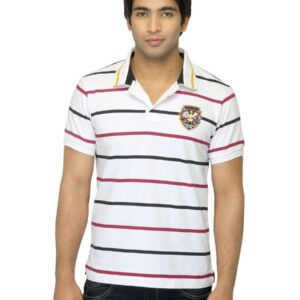 Arrow Sport Men Striped White Polo T-shirt