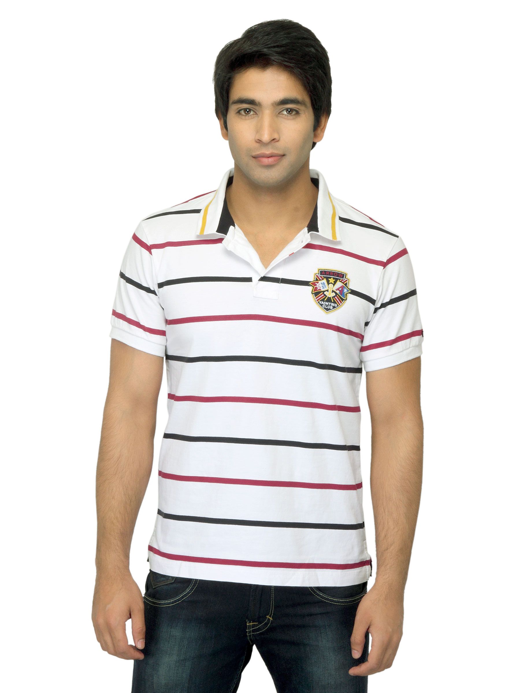 Arrow Sport Men Striped White Polo T-shirt