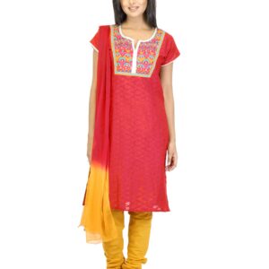 Vishudh Women Red & Yellow Churidar Kurta with Dupatta