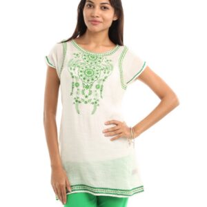 Fusion Beats Women White & Green Tunic