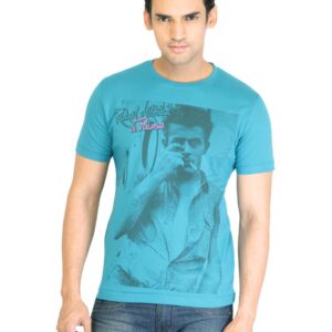 Peter England Men Printed Blue TShirt
