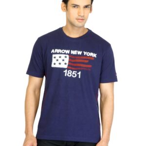 Arrow Sport Men Navy Blue Printed T-Shirt