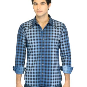 Basics Men Blue Slim Fit Checked Shirt