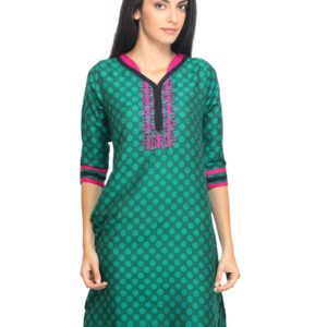 Mother Earth Women Printed Green Kurta