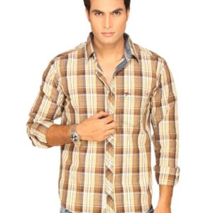 Highlander Men Brown Checked Shirts