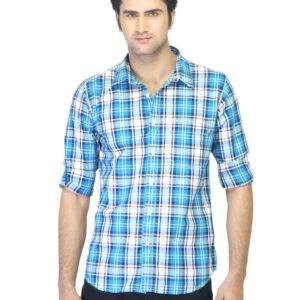 Basics Men Blue Checked Slim Fit Shirt