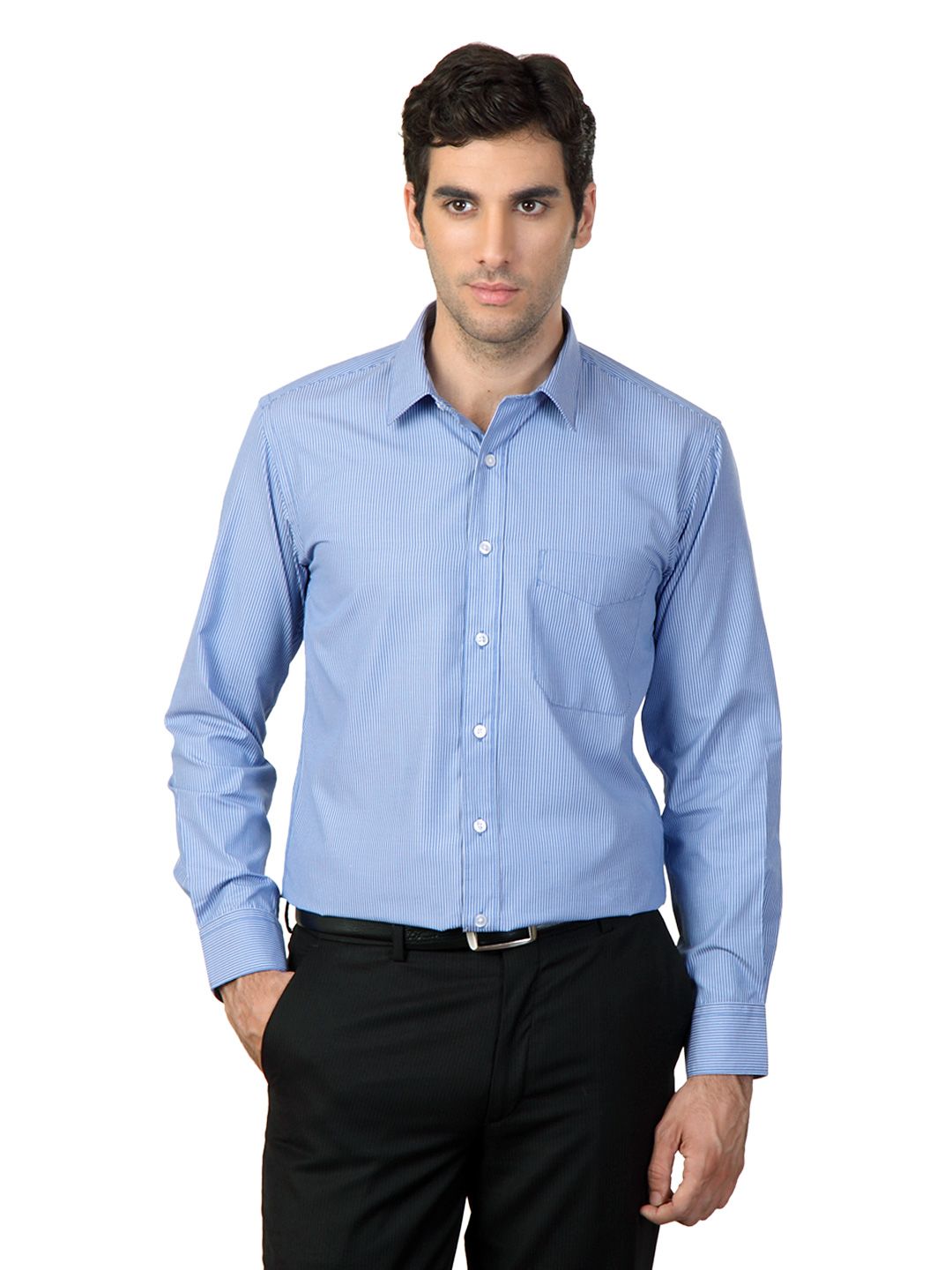 Mark Taylor Men Blue Striped Shirt