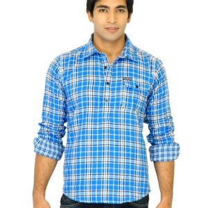Flying Machine Men Check Blue Shirts