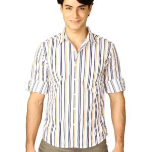 Spykar Men Ranger Yellow N Blue Stripes White Shirts