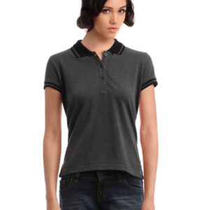 Femella Women Charcoal Grey Polo T-Shirt