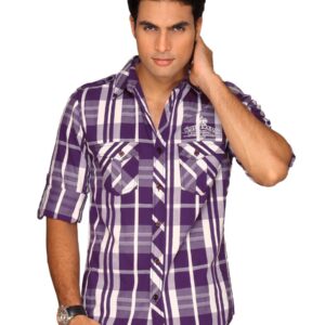 Spykar Men Purple and white Check Shirt