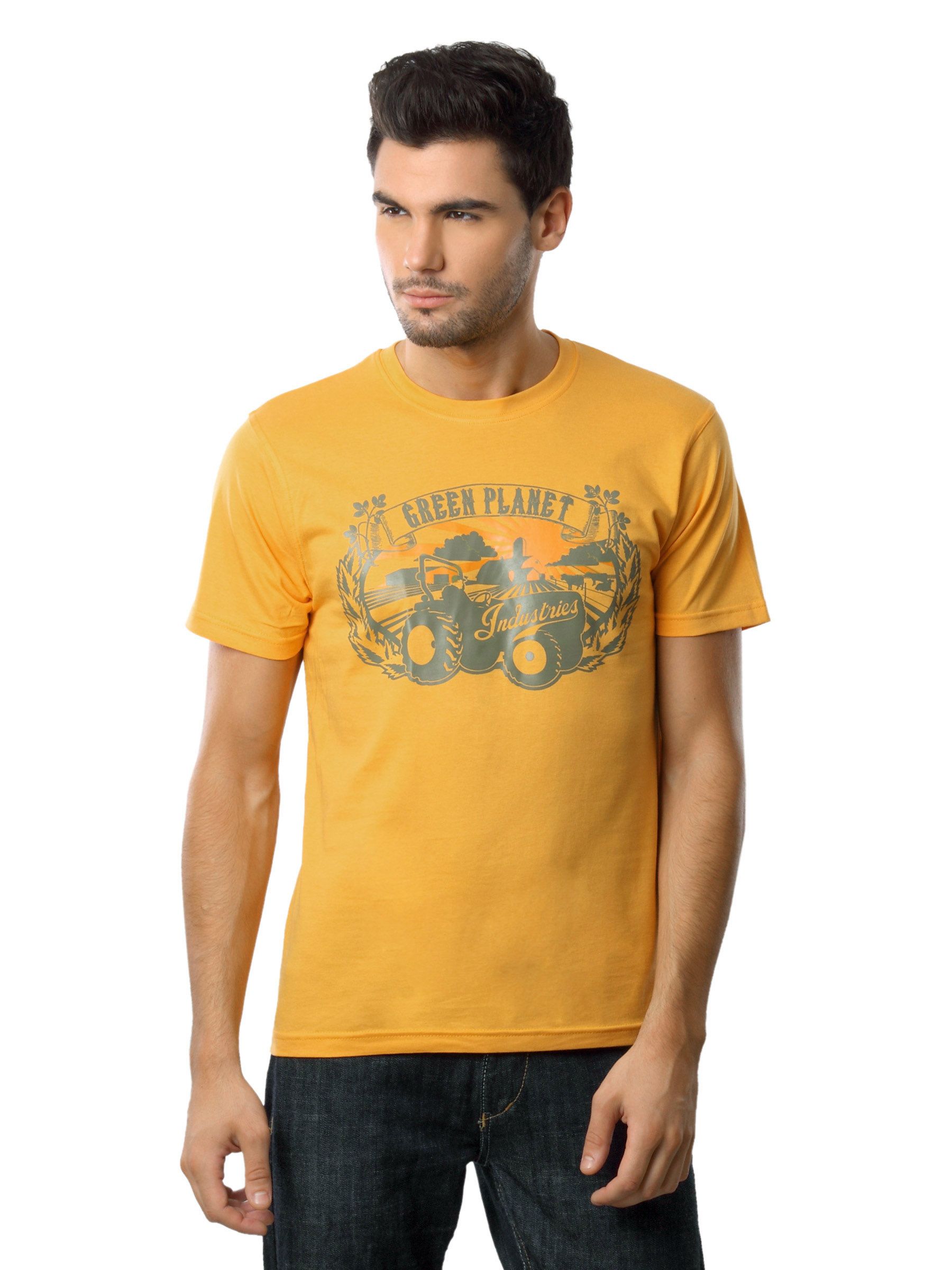 Myntra Men Green Planet Orange T-shirt