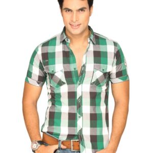Locomotive Men Green Black White Checked Shirt