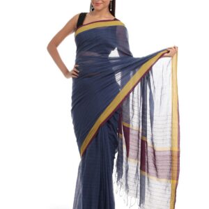 Fabindia Blue Self-Striped Saree