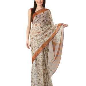 Fabindia Women H& Printed Rust Sari