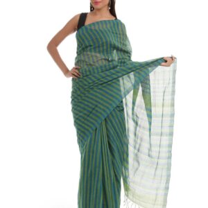 Fabindia Green & Blue Striped Mangalgiri Saree