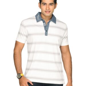 s.Oliver Men's Polo Grey Collar White T-shirt