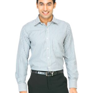 Mark Taylor Men White & Teal Blue Striped Shirt