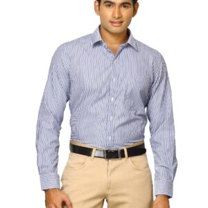 Mark Taylor Men Blue Striped Shirt