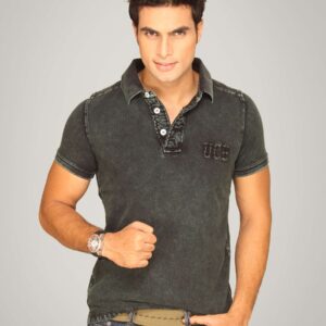UCB Men's Polo Neck T-shirt In Solid Heavy Wash Black T-shirt