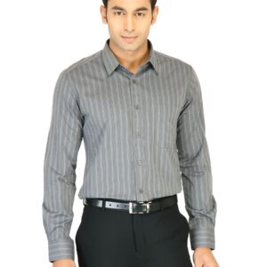 Black Coffee Men Striped Grey Slim Fit Shirt