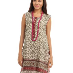 Shree Women Cream & Fushia  Printed Kurta