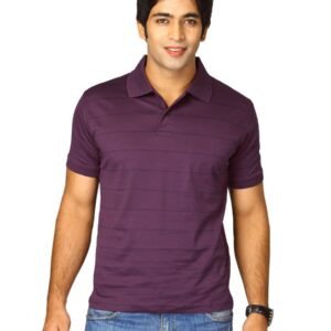 Proline Men Purple Striped Polo T-shirt