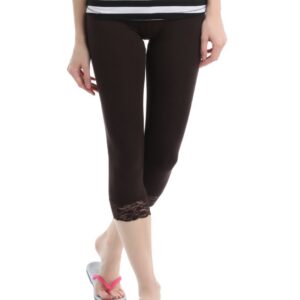 Hanes Women Brown Comfortsoft Waistband Cotton - Stretch Lace Capri Leggings