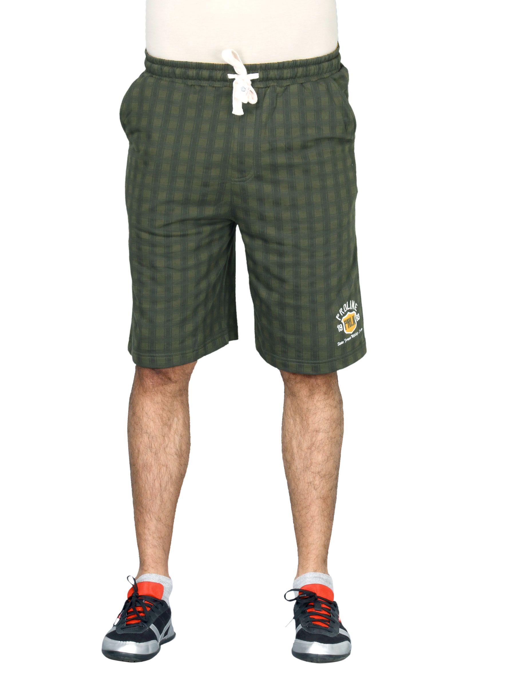 Proline Men Olive Green Checked Shorts