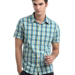 Myntra Men Blue and Yellow Check Shirt