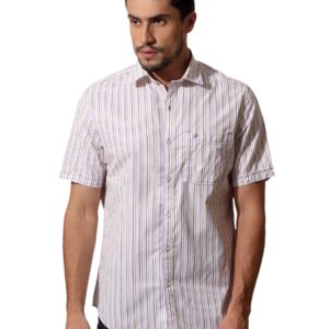 John Players Men White Striped Shirt