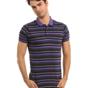 French Connection Men Purple & Grey Striped T-shirt
