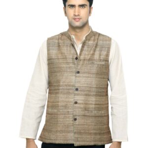 Fabindia Men Brown Silk Sleeveless Jacket