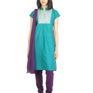 Vishudh Women Green & Purple Printed Churidar Kurta with Dupatta