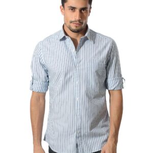 John Players Men Stripes Blue Shirt
