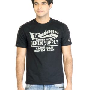 LOCOMOTIVE Men Black Printed Round Neck T-shirt