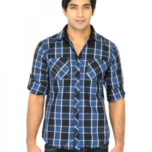 Flying Machine Men Check Blue Shirts