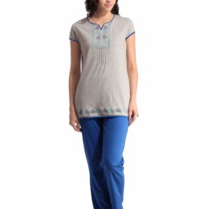 SDL by Sweet Dreams Women Grey & Blue Night suits